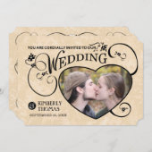 Gold & Black Custom Photo Heart Weddenschap Kaart (Voorkant / Achterkant)