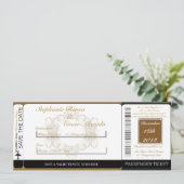 Gold/Black Damas Boarding Pass Weduwen Uitnodiging (Staand voorkant)