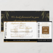 Gold/Black Damas Boarding Pass Weduwen Uitnodiging (Voorkant / Achterkant)