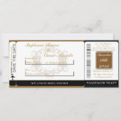 Gold/Black Damas Boarding Pass Weduwen Uitnodiging (Voorkant)