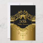 Gold & Black Damask 50e Jubileum Invite Kaart (Voorkant)