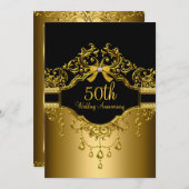 Gold & Black Damask 50e Jubileum Invite Kaart (Voorkant / Achterkant)