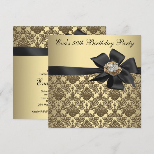 Gold Black Damask 50ste verjaardagsfeestje Kaart (Voorkant / Achterkant)