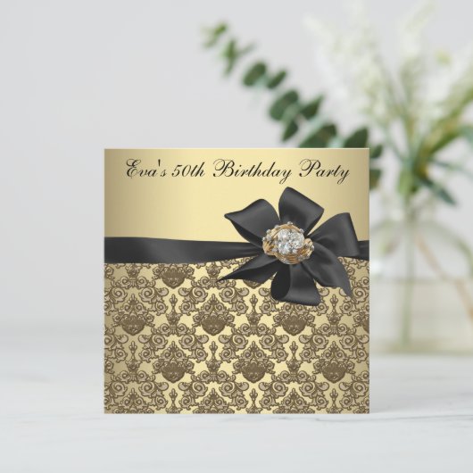 Gold Black Damask 50ste verjaardagsfeestje Kaart (Staand voorkant)