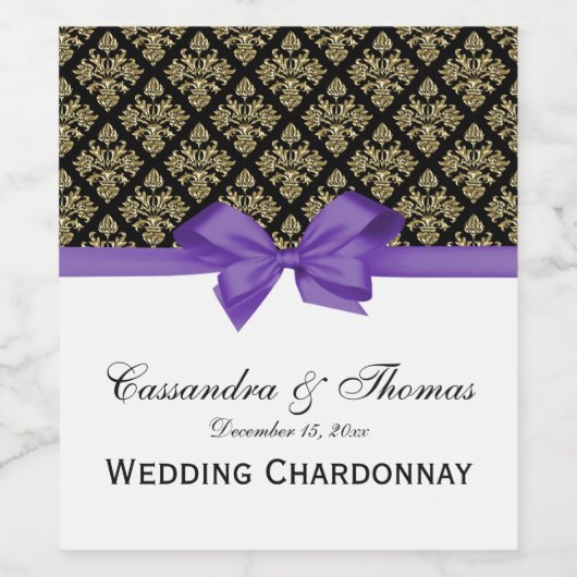  Gold Black Damask Amethyst Paars Wijn Etiket (Enkel label)