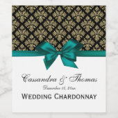  Gold Black Damask Blauwgroen W Wine Flaconetiket Wijn Etiket (Enkel label)