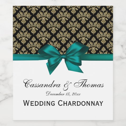  Gold Black Damask Blauwgroen W Wine Flaconetiket Wijn Etiket (Enkel label)