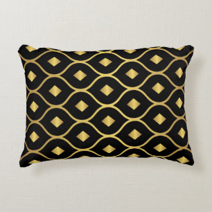 Gold Black Damask Diamond Pattern Accent Kussen