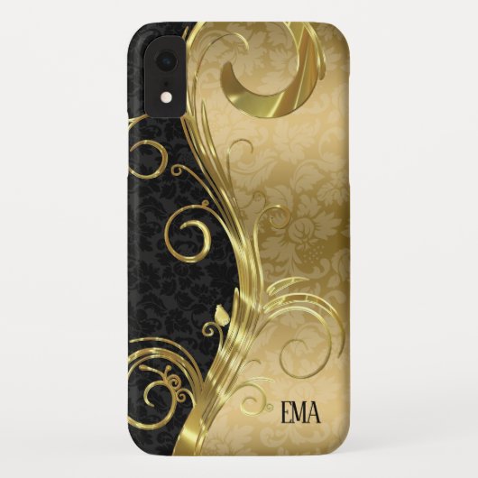 Gold Black Damask Gold Swirls Case-Mate iPhone Case (Achterkant)