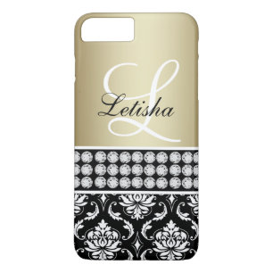 Gold Black Damask, Jouw naam Monogram Case-Mate iPhone Case