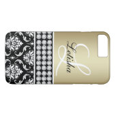 Gold Black Damask, Jouw naam Monogram Case-Mate iPhone Case (Achterkant (Horizontaal))