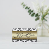 Gold Black Damask Makeup Artist Visitekaartje (Staand voorkant)