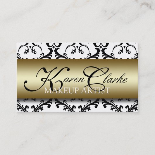 Gold Black Damask Makeup Artist Visitekaartje (Voorkant)
