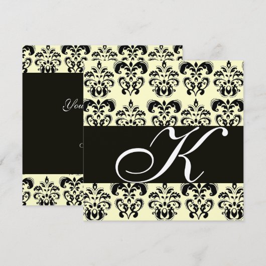 GOLD & BLACK DAMASK MONOGRAM, wit Kaart (Voorkant / Achterkant)