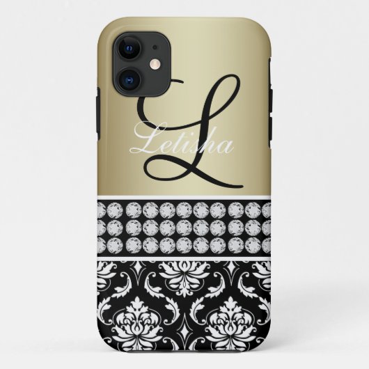Gold Black Damask Name Monogram iPhone 5 Hoesje (Achterkant)