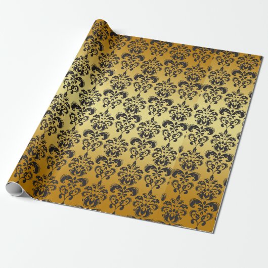 Gold Black  Damask Patroon 2 Cadeaupapier (Uitgerold)