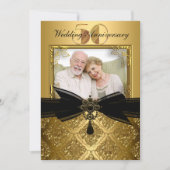 Gold Black Damask Photo 50e Jubileum Invite Kaart (Voorkant)