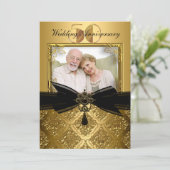 Gold Black Damask Photo 50e Jubileum Invite Kaart (Staand voorkant)