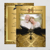 Gold Black Damask Photo 50e Jubileum Invite Kaart (Voorkant / Achterkant)
