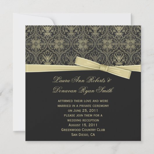  Gold Black Damask Post Wedd Kaart (Voorkant)
