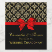  Gold Black Damask Red H Wine Flaconetiket Wijn Etiket (Enkel label)