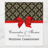  Gold Black Damask Red W Wine Flaconetiket Wijn Etiket (Enkel label)