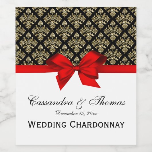  Gold Black Damask Red W Wine Flaconetiket Wijn Etiket (Enkel label)