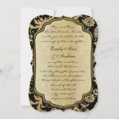 Gold & Black Damask Swirls Wedding Invitation Kaart (Voorkant)