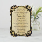 Gold & Black Damask Swirls Wedding Invitation Kaart (Staand voorkant)