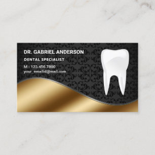 Gold Black Damask Tooth Dental Clinic Dentist Visitekaartje