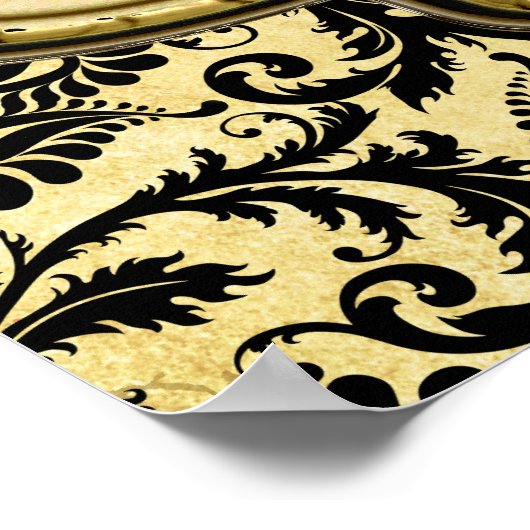 Gold & Black Damask Wedding Seating Chart Poster (Hoek)