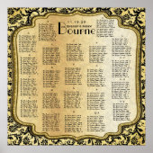 Gold & Black Damask Wedding Seating Chart Poster (Voorkant)