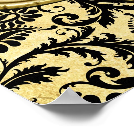 Gold & Black Damask Wedding Seating Chart Poster (Hoek)