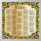 Gold & Black Damask Wedding Seating Chart Poster (Voorkant)