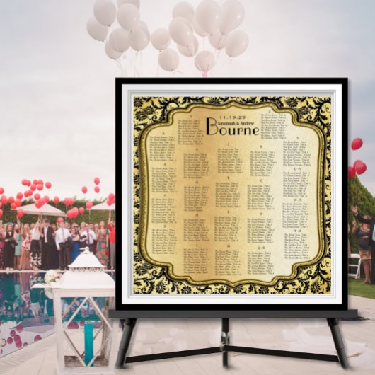 Gold & Black Damask Wedding Seating Chart Poster