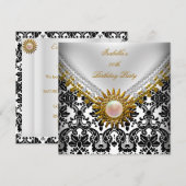 Gold Black Damask White Elegant Birthday Party Kaart (Voorkant / Achterkant)