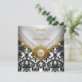Gold Black Damask White Elegant Birthday Party Kaart (Staand voorkant)