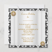 Gold Black Damask White Elegant Birthday Party Kaart (Achterkant)