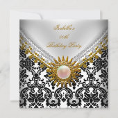 Gold Black Damask White Elegant Birthday Party Kaart (Voorkant)