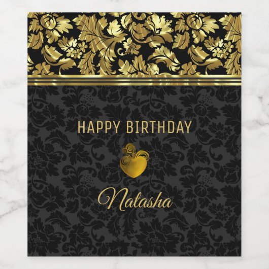 Gold & Black Damask Wijn Etiket (Enkel label)