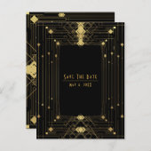 Gold Black Deco Gatsby Roaring 20's Save the Date Aankondigingskaart (Voorkant / Achterkant)