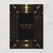 Gold Black Deco Gatsby Roaring 20's Save the Date Aankondigingskaart (Voorkant)