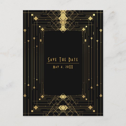 Gold Black Deco Gatsby Roaring 20's Save the Date Aankondigingskaart (Voorkant)