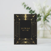 Gold Black Deco Gatsby Roaring 20's Save the Date Aankondigingskaart (Staand voorkant)