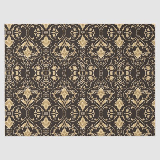 Gold Black Demask Gothic Lace Pattern-ontkoppeling Tissuepapier (Voorkant)