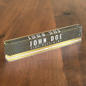 Gold-Black Desk-naamplaat met monogram en goud l Naambordje (Zijkant)