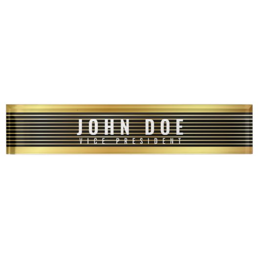 Gold-Black Desk-naamplaat met monogram en goud l Naambordje (Voorkant)