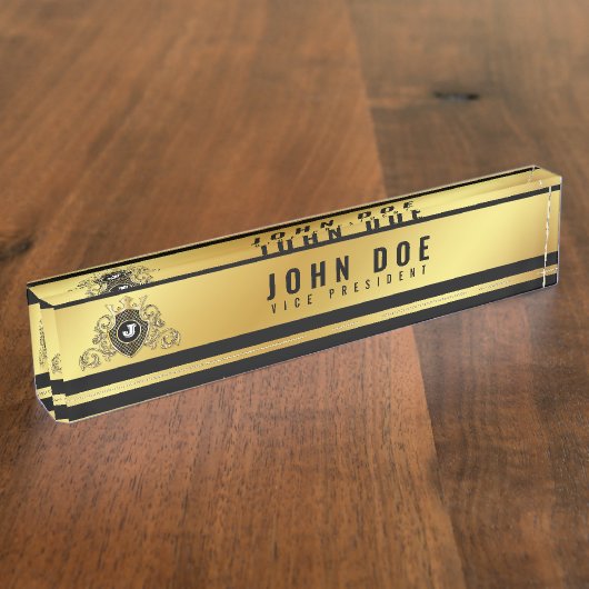 Gold-Black Desk-naamplaat met monogram Naambordje (Zijkant)