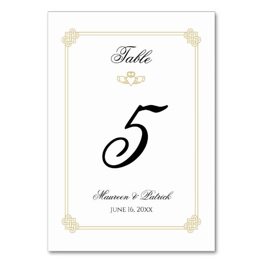 Gold & Black Destination Ireland Table Number Kaart (Voorkant)