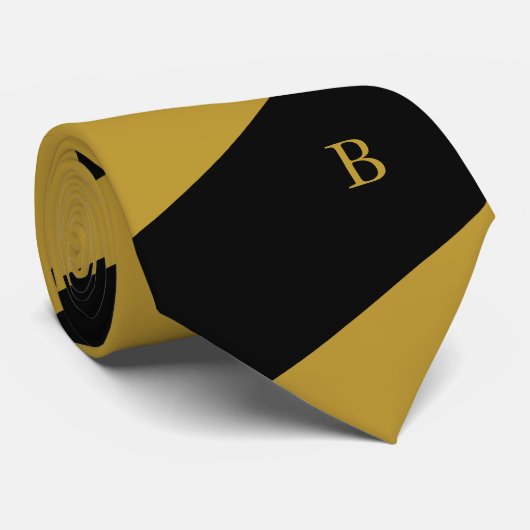 Gold Black Diagonal Stripes Monogram Stropdas (Opgerold)